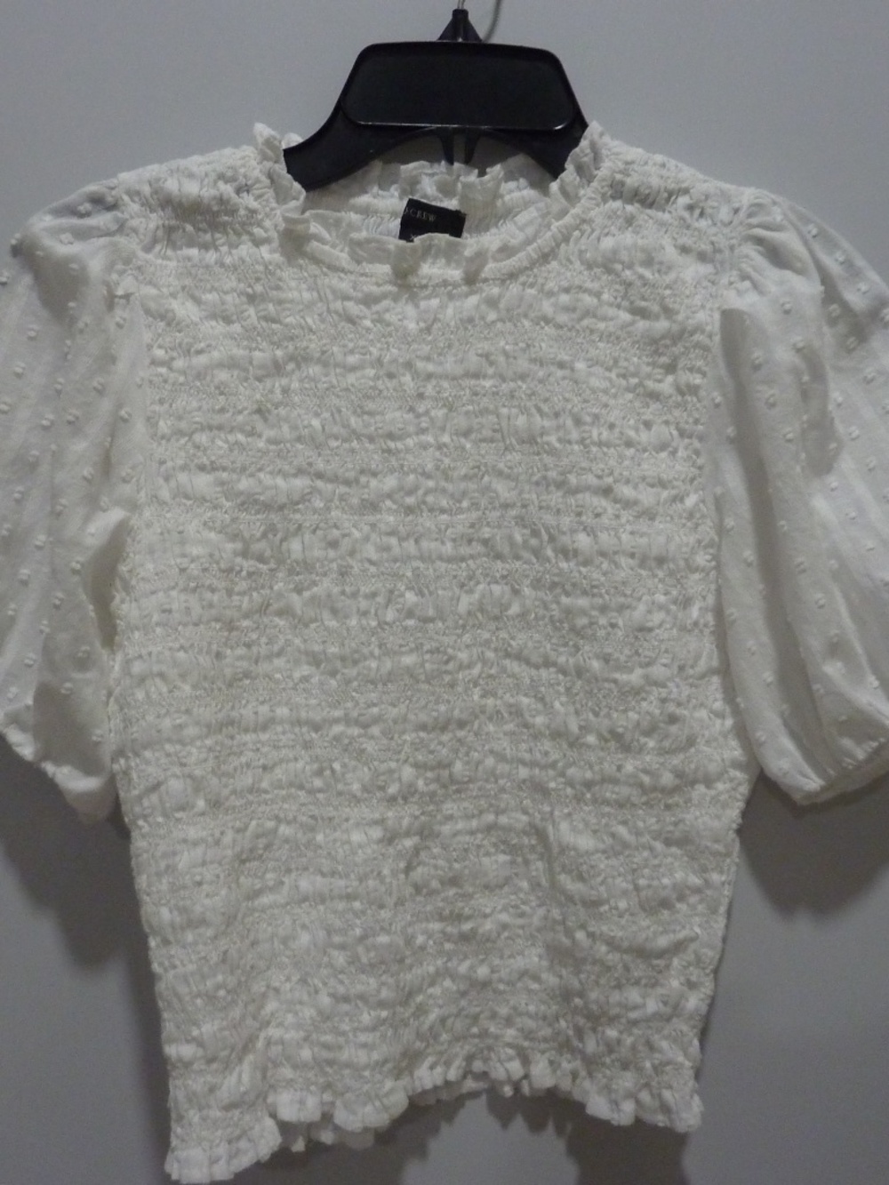 J.Crew WOMENS TOP Re-Imagined WHITE STRETCH  Puff Sleeve Top S